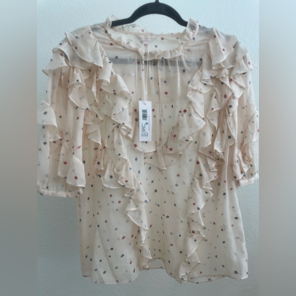 NWT Rebecca Taylor Glitter Gem Silk Top Parfait size 10